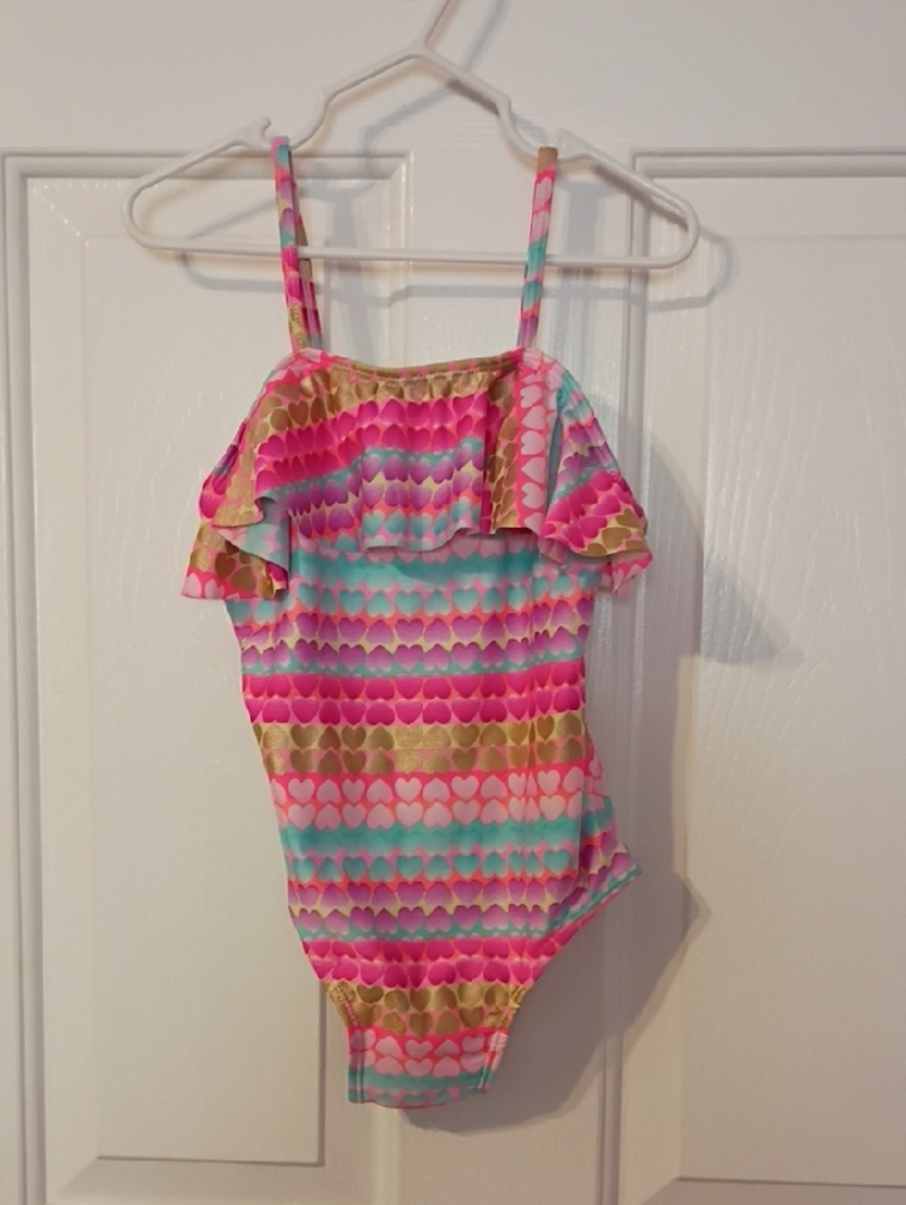 Freestyle Revolution Pink Aqua Gold Heart-Print One-Piece